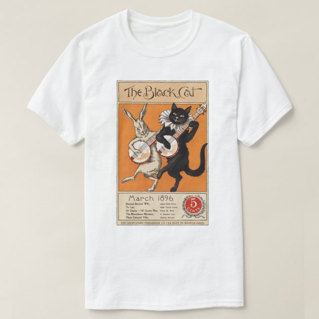 Schwarze Katze, die Banjo, unbekannten Künstler T-Shirt (Design vorne)