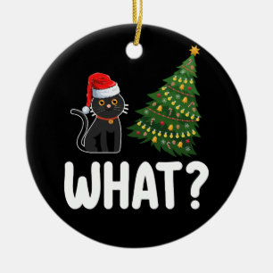 Schwarze Katze, die einen Weihnachtsbaum lustig sc Keramik Ornament