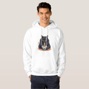 Schwarze Katze, die Nudeln isst – süße lustige Ram Hoodie