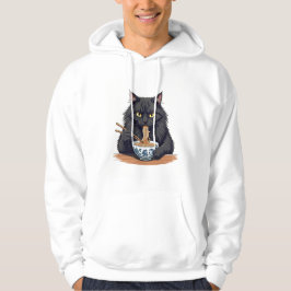 Schwarze Katze, die Nudeln isst – süße lustige Ram Hoodie