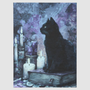 Schwarze Katze Dunkelblau Gothic-Einstellung Seidenpapier