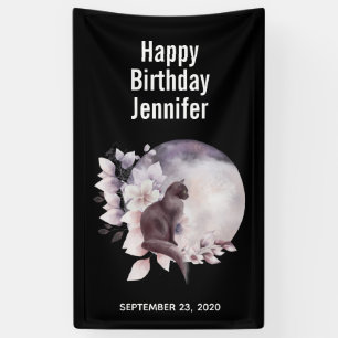 Schwarze Katze durch einen magischen Vollmond Banner