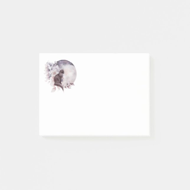 Schwarze Katze durch einen magischen Vollmond Post-it Klebezettel (Vorderseite)