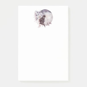 Schwarze Katze durch einen magischen Vollmond Post-it Klebezettel