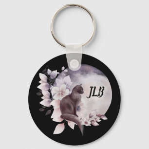 Schwarze Katze durch einen magischen Vollmond Schlüsselanhänger