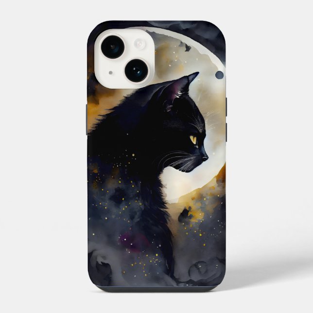 Schwarze Katze Eclipse iPhone 14 Hülle (Rückseite)