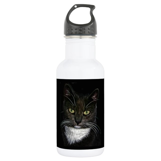 Schwarze Katze Edelstahlflasche (Vorderseite)