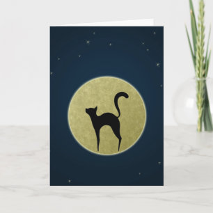 Schwarze Katze Eleganz Silhouette und Mond Karte