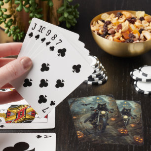 Schwarze Katze fährt Motorrad Halloween Gruselig Spielkarten