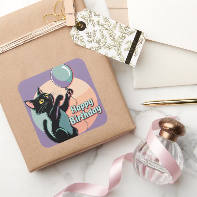 Schwarze Katze farbenfroh Quadratischer Aufkleber (Schenken)