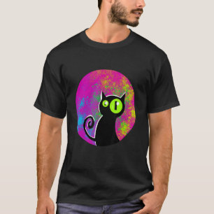 Schwarze Katze farbiger Hintergrund leuchtende Aug T-Shirt
