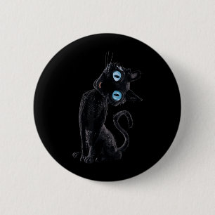 Schwarze Katze Faul Süß Meme Knopf Augen Katzenlie Button