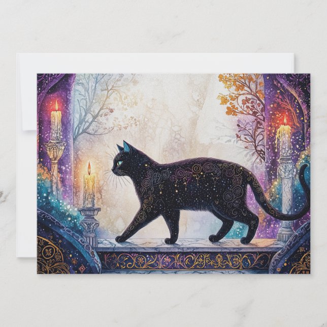 Schwarze Katze Feiertagskarte (Vorderseite)