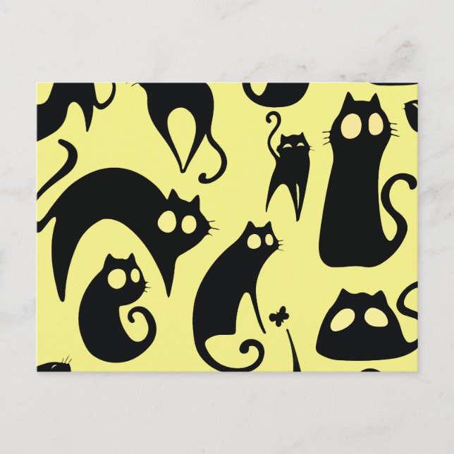 Schwarze Katze Feiertagspostkarte (Vorderseite)