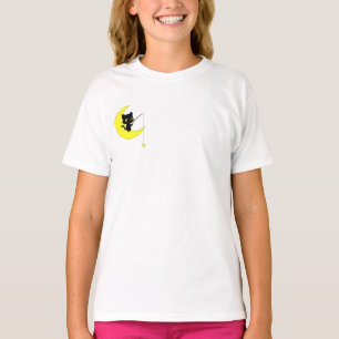 Schwarze Katze fischt nach Stern auf dem Mond für  T-Shirt