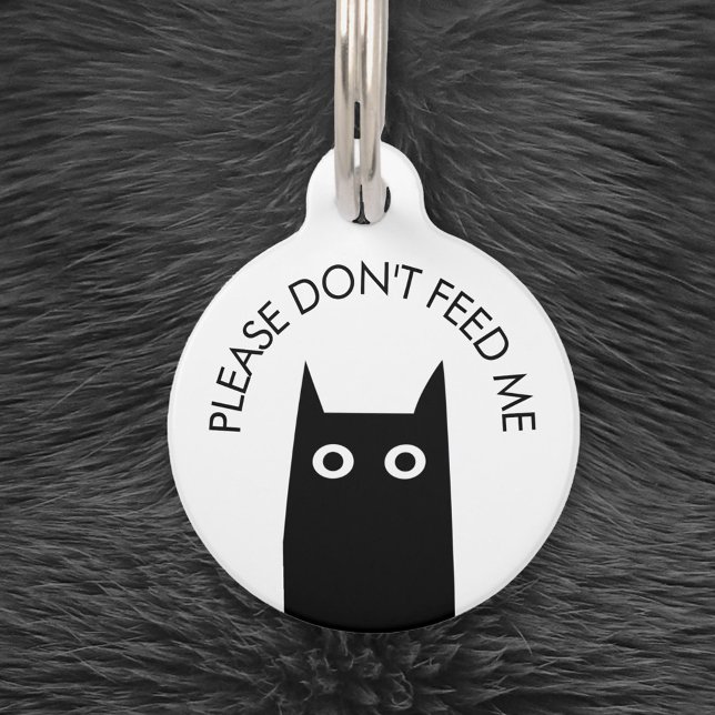 Schwarze Katze Füttre mir nicht medizinisch Haustiermarke (Please don't feed me, I'm on a special diet. Personalized black cat design pet medical pet tag)
