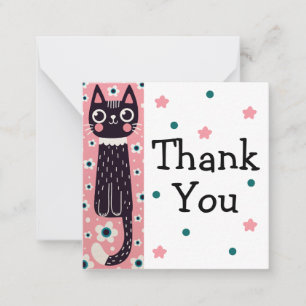 Schwarze Katze, Gänseblümchen, Rosa Danke schön Mitteilungskarte