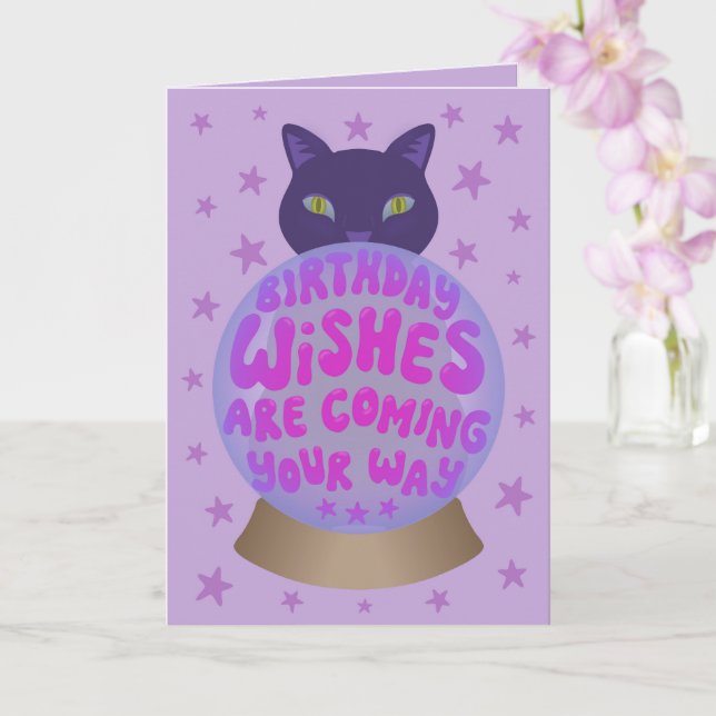 Schwarze Katze Geburtstagsglück Karte (Orchidee)