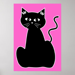 Schwarze Katze gegen einen Pink-Hintergrund Poster