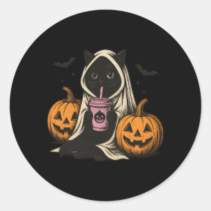 Schwarze Katze Geist Halloween-Auftritt Runder Aufkleber