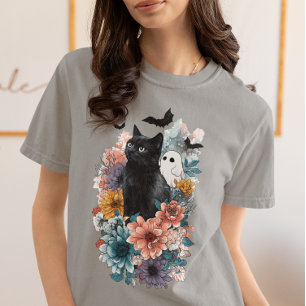 Schwarze Katze Geist Halloween floral Tri-Blend Shirt