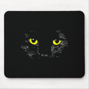 Schwarze Katze gelbe Augen Kätzchengesicht Hallowe Mousepad