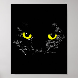 Schwarze Katze gelbe Augen Kätzchengesicht Hallowe Poster