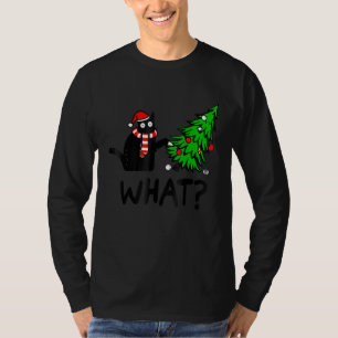 Schwarze Katze Geschenk schiebt Weihnachtsbaum übe T-Shirt