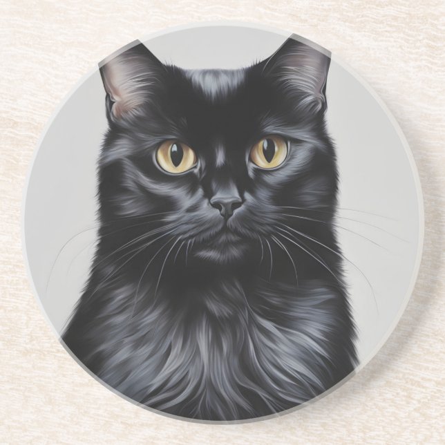 Schwarze Katze Getränkeuntersetzer (Vorne)