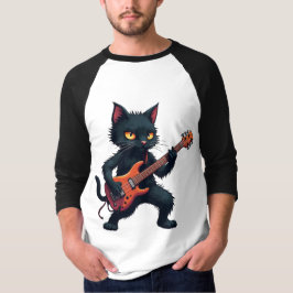Schwarze Katze Gitarrenspieler T-Shirt
