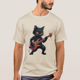 Schwarze Katze Gitarrenspieler T-Shirt