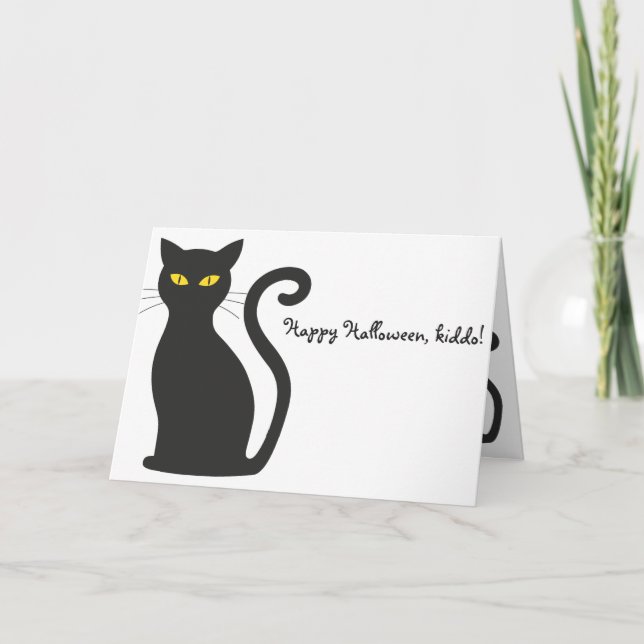 Schwarze Katze: Glückliches Halloween, Ikone! Karte (Vorderseite)