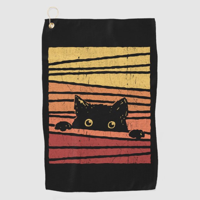 Schwarze Katze Golfhandtuch (Vorderseite)