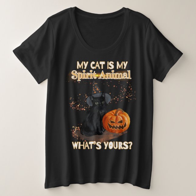 Schwarze Katze Große Größe T-Shirt (Design vorne)