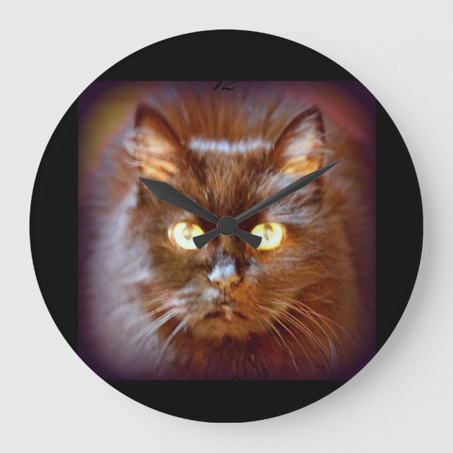 Schwarze Katze Große Wanduhr (Vorderseite)