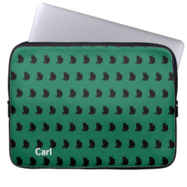 Schwarze Katze (grün) Laptopschutzhülle