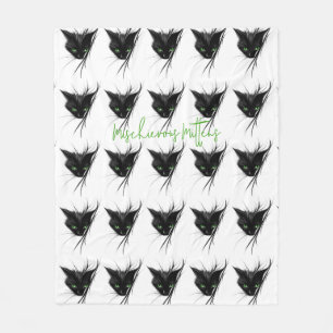 Schwarze Katze Grüne Augen Modernes Design Katzenl Fleecedecke