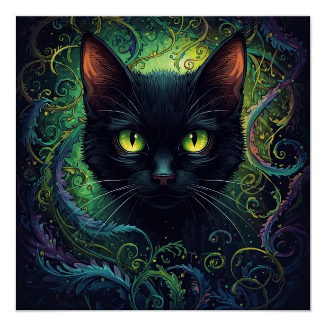 Schwarze Katze Grüne Magie Poster (Vorderseite)