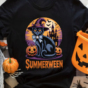 Schwarze Katze Gruselig Süße Kunst Sommerween T-Shirt
