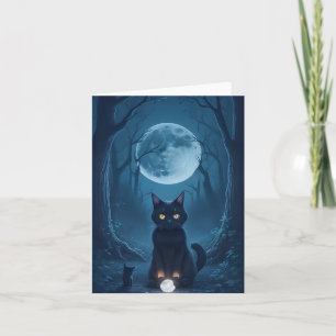 Schwarze Katze Gruseliger Wald Glänzender Weißer K Karte