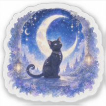 Schwarze Katze Halbmond Fantasy-Aufkleber