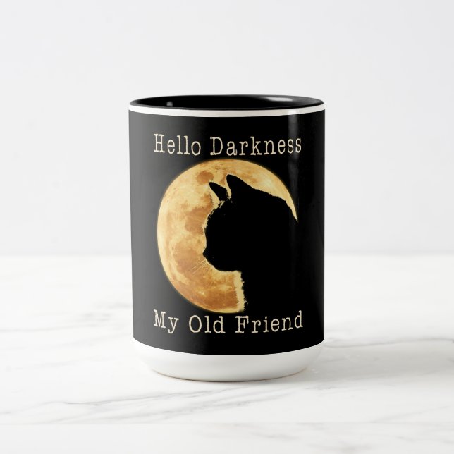 Schwarze Katze Hallo Dunkelheit Mein alter Freund Zweifarbige Tasse (Mittel)