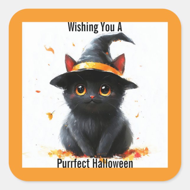 Schwarze Katze, Halloween-Aufkleber Quadratischer Aufkleber (Vorderseite)