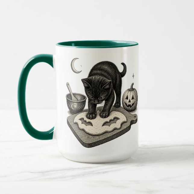 Schwarze Katze Halloween Backen Tasse (Links)
