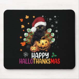 Schwarze Katze Halloween Frohes Hallothanksmas Fro Mousepad