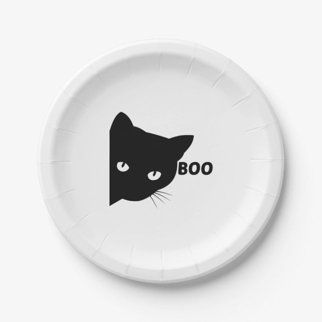 Schwarze Katze, Halloween-Geschenkkatzen Pappteller (Vorderseite)