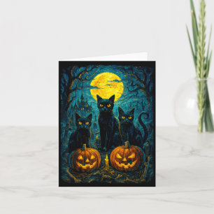 Schwarze Katze Halloween Katzenliebhaber Nachthimm Karte