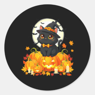 Schwarze Katze Halloween Kürbis Katze Performance Runder Aufkleber