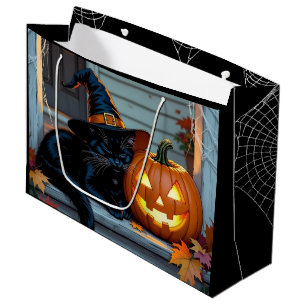 Schwarze Katze Halloween-Kürbisschnitzparty Große Geschenktüte