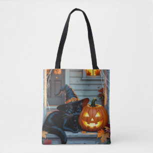 Schwarze Katze Halloween-Kürbisschnitzparty Tasche